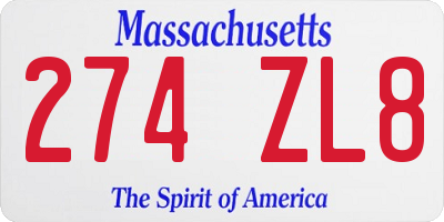 MA license plate 274ZL8