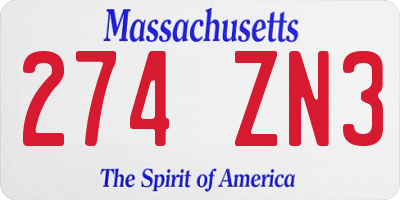 MA license plate 274ZN3