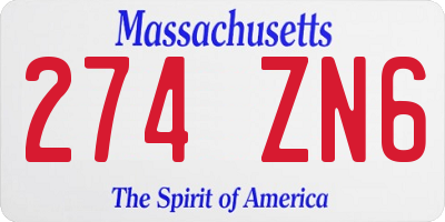 MA license plate 274ZN6