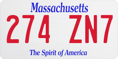 MA license plate 274ZN7