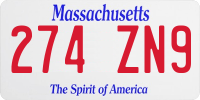 MA license plate 274ZN9