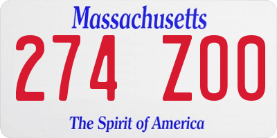 MA license plate 274ZO0