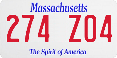 MA license plate 274ZO4