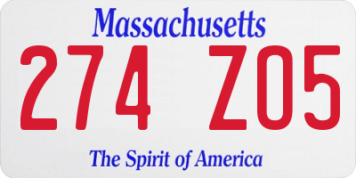 MA license plate 274ZO5