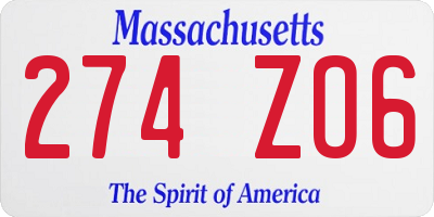 MA license plate 274ZO6
