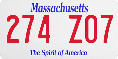MA license plate 274ZO7