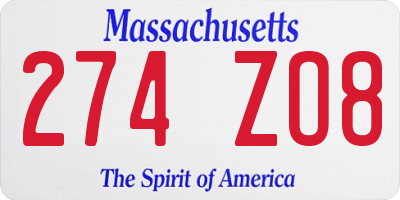 MA license plate 274ZO8