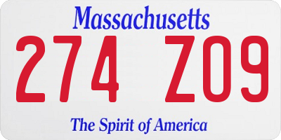 MA license plate 274ZO9