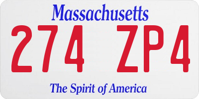 MA license plate 274ZP4
