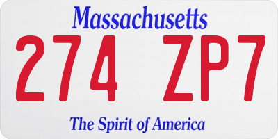 MA license plate 274ZP7