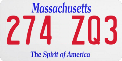 MA license plate 274ZQ3