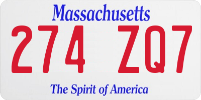 MA license plate 274ZQ7