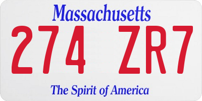 MA license plate 274ZR7