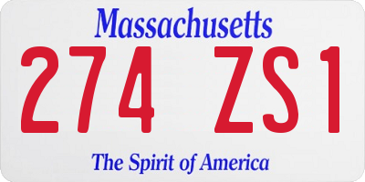 MA license plate 274ZS1