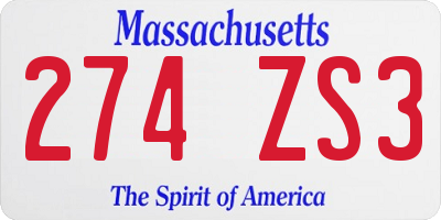 MA license plate 274ZS3