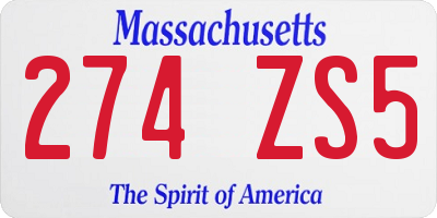 MA license plate 274ZS5
