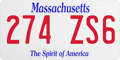 MA license plate 274ZS6