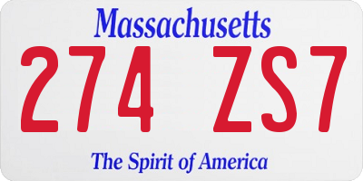 MA license plate 274ZS7