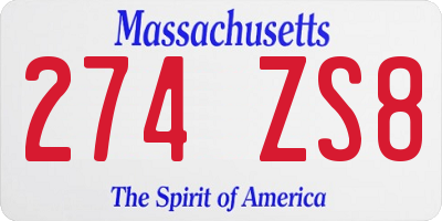MA license plate 274ZS8