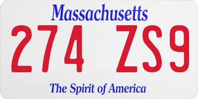 MA license plate 274ZS9