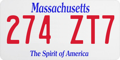 MA license plate 274ZT7