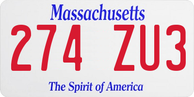 MA license plate 274ZU3