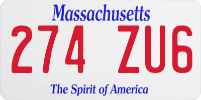 MA license plate 274ZU6