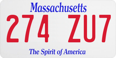 MA license plate 274ZU7