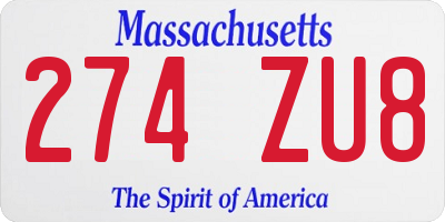 MA license plate 274ZU8