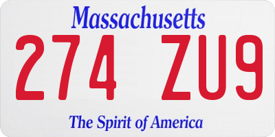 MA license plate 274ZU9