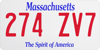 MA license plate 274ZV7