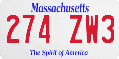 MA license plate 274ZW3