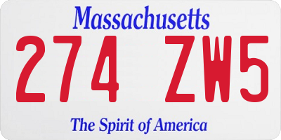 MA license plate 274ZW5