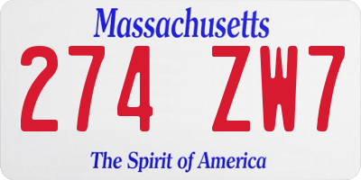 MA license plate 274ZW7