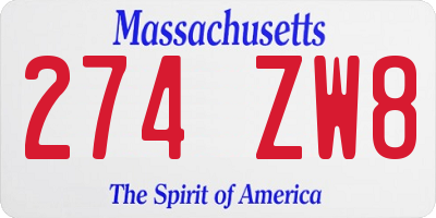 MA license plate 274ZW8