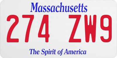MA license plate 274ZW9