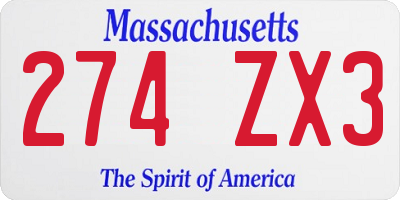 MA license plate 274ZX3