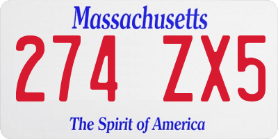 MA license plate 274ZX5