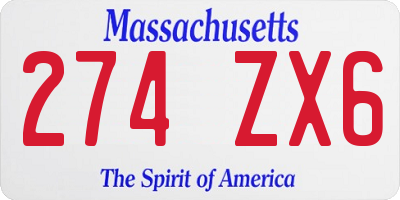 MA license plate 274ZX6