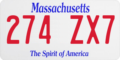 MA license plate 274ZX7