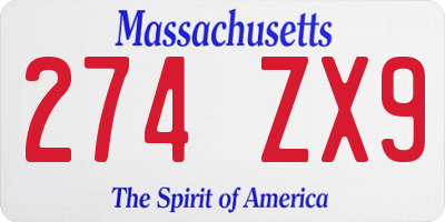 MA license plate 274ZX9