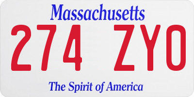 MA license plate 274ZY0
