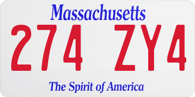 MA license plate 274ZY4