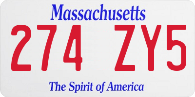 MA license plate 274ZY5