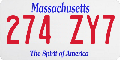 MA license plate 274ZY7