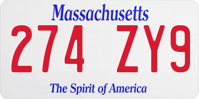 MA license plate 274ZY9