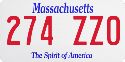 MA license plate 274ZZ0