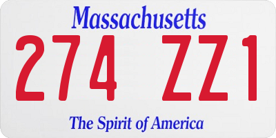 MA license plate 274ZZ1