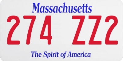MA license plate 274ZZ2