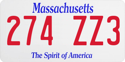 MA license plate 274ZZ3